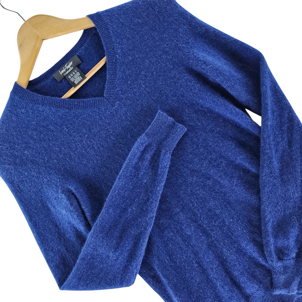 Lord & Taylor Sweater Womens XS Blue V-Neck 100% Cashmere Long Sleeve Knit